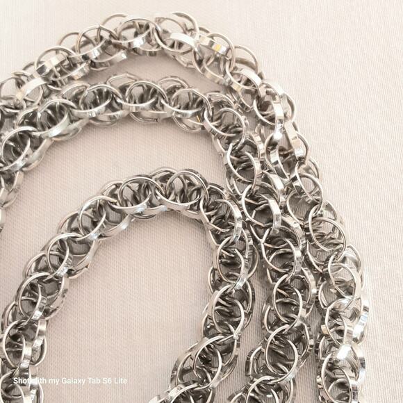 Triple Link Silver Tone Opera Necklace Slide Clasp - Picture 6 of 6